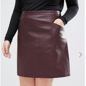 New Look Curve Plum Leather Look A-line Skirt